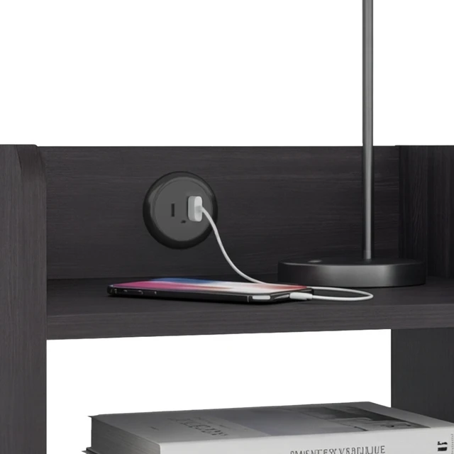 Alt view image 5 of 7 - Nightstand with USB Port, Open Shelf Storage and Bedside Table, Wenge, Particle Board