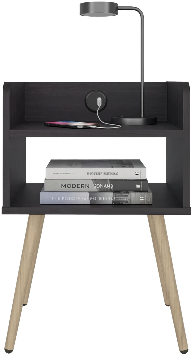 Alt view image 4 of 7 - Nightstand with USB Port, Open Shelf Storage and Bedside Table, Wenge, Particle Board