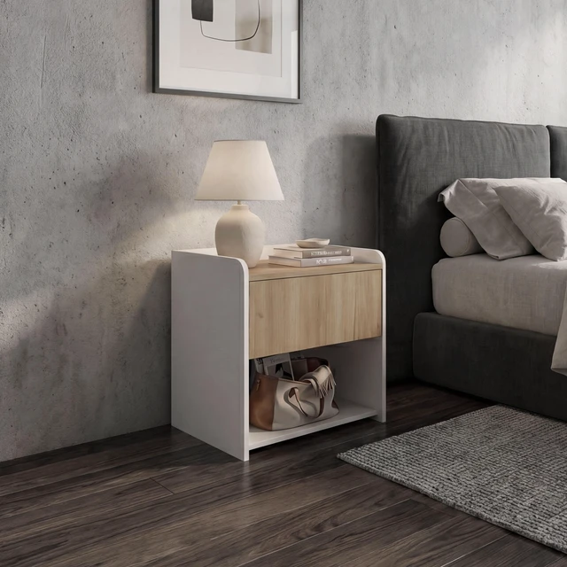 Main image of Portland Nightstand with Drawer and Open Shelf, Storage Table, Natural, Particle Board