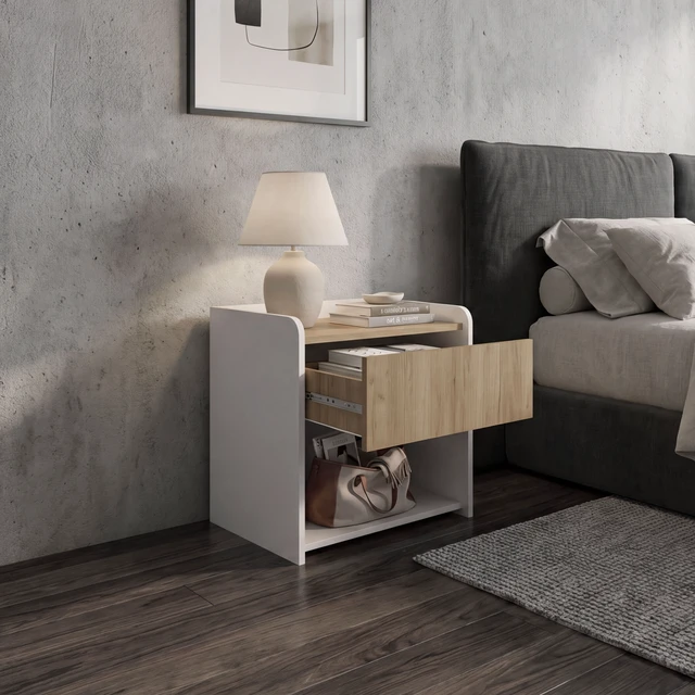 Alt view image 2 of 7 - Portland Nightstand with Drawer and Open Shelf, Storage Table, Natural, Particle Board