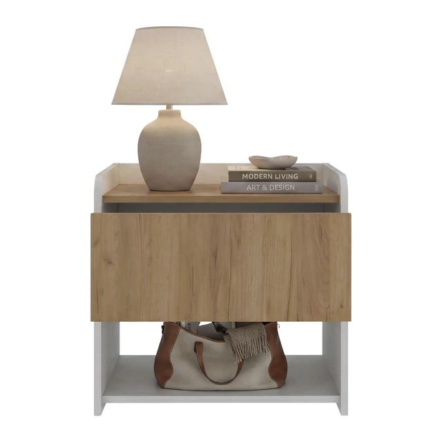 Alt view image 4 of 7 - Portland Nightstand with Drawer and Open Shelf, Storage Table, Natural, Particle Board