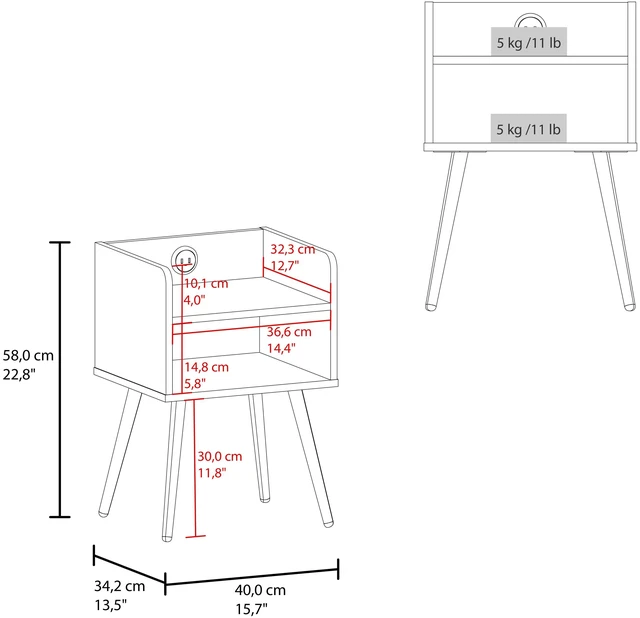 Alt view image 6 of 7 - Nightstand with USB Port, Open Shelf Storage and Bedside Table, Wenge, Particle Board