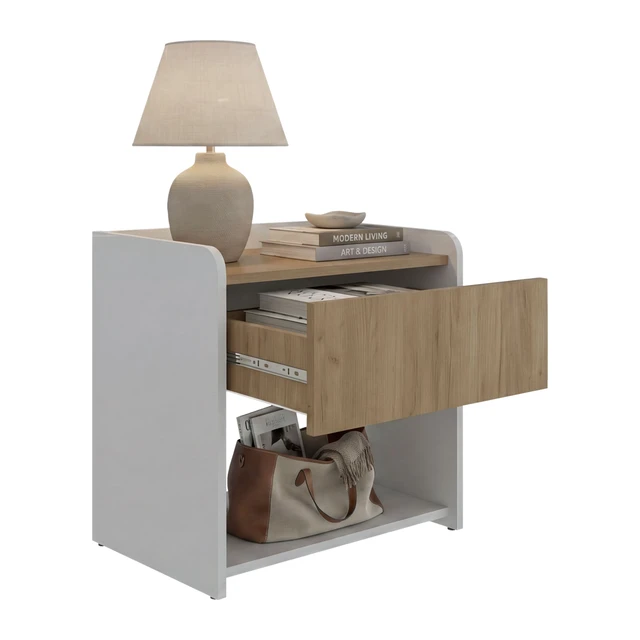 Alt view image 6 of 7 - Portland Nightstand with Drawer and Open Shelf, Storage Table, Natural, Particle Board