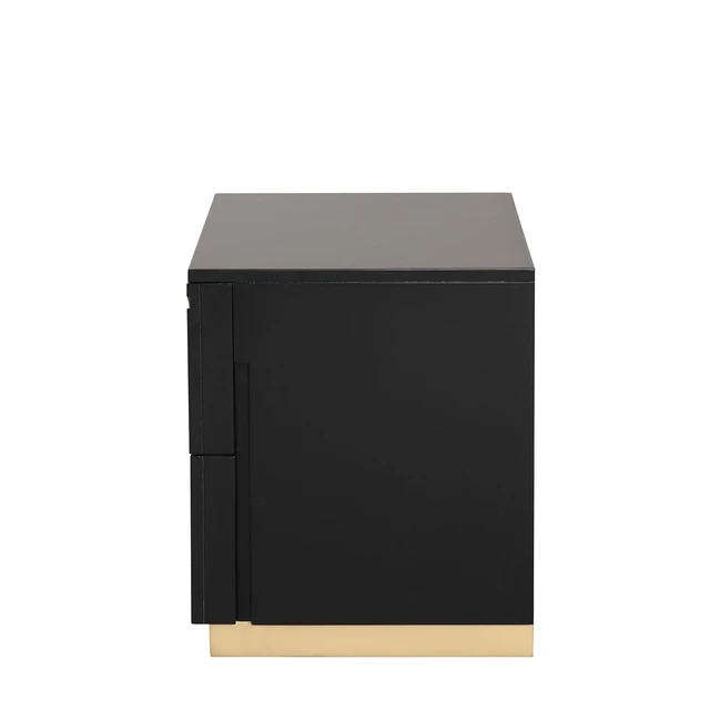 Alt view image 4 of 7 - 1 pc Nightstand Gold Paint Pattern French and English Dovetail Drawers and Gold Finish Furniture, Black Engineered Wood