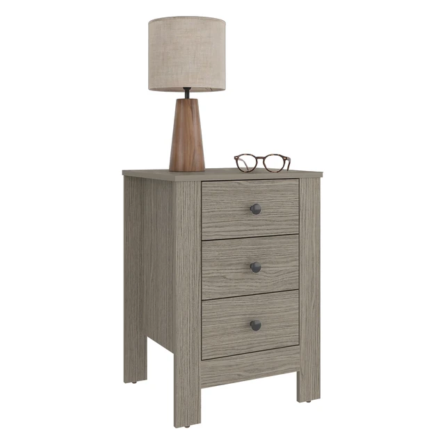 Alt view image 4 of 7 - Nightstand with Three Drawers, Storage Side Table Cabinet, Gray Wash, Particle Board