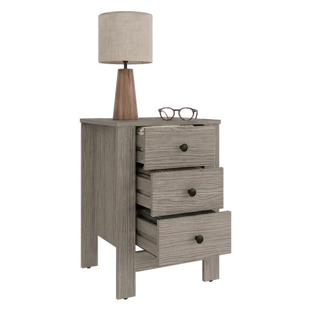 Alt view image 5 of 7 - Nightstand with Three Drawers, Storage Side Table Cabinet, Gray Wash, Particle Board