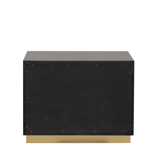 Alt view image 5 of 7 - 1 pc Nightstand Gold Paint Pattern French and English Dovetail Drawers and Gold Finish Furniture, Black Engineered Wood