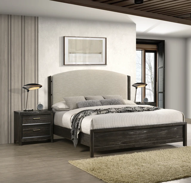 Alt view image 4 of 5 - 1 pc Nightstand Two Storage Drawers Brown Finish Accents Wooden Furniture, Brown Grey, Wood