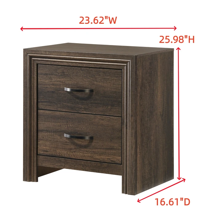 Alt view image 4 of 6 - 1 pc Nightstand Two Storage Drawers Brown Finish Accents Wooden Furniture, Wood
