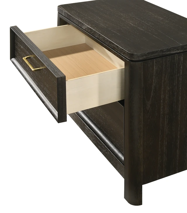 Alt view image 2 of 5 - 1 pc Nightstand Two Storage Drawers Brown Finish Accents Wooden Furniture, Brown Grey, Wood
