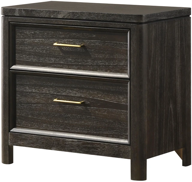 Main image of 1 pc Nightstand Two Storage Drawers Brown Finish Accents Wooden Furniture, Brown Grey, Wood