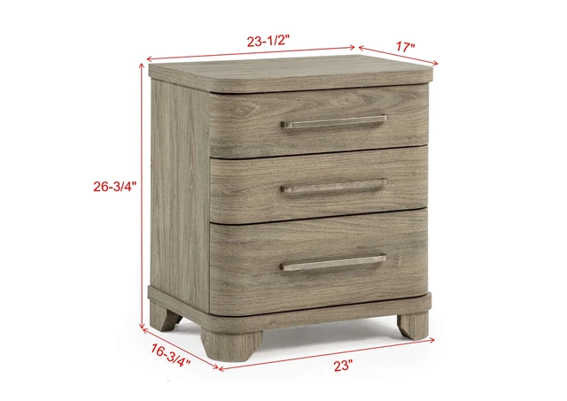 Alt view image 4 of 5 - 1 pc Nightstand Three Storage Drawers Driftwood Wood Finish Wooden Furniture, Grey Brown