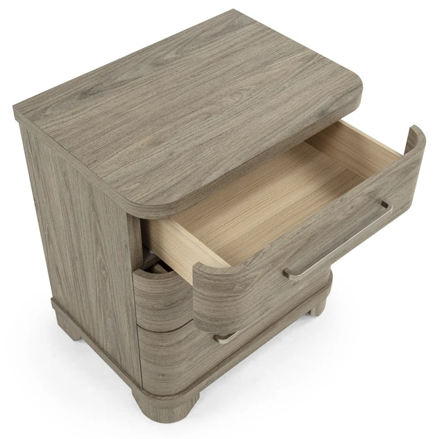 Alt view image 2 of 5 - 1 pc Nightstand Three Storage Drawers Driftwood Wood Finish Wooden Furniture, Grey Brown