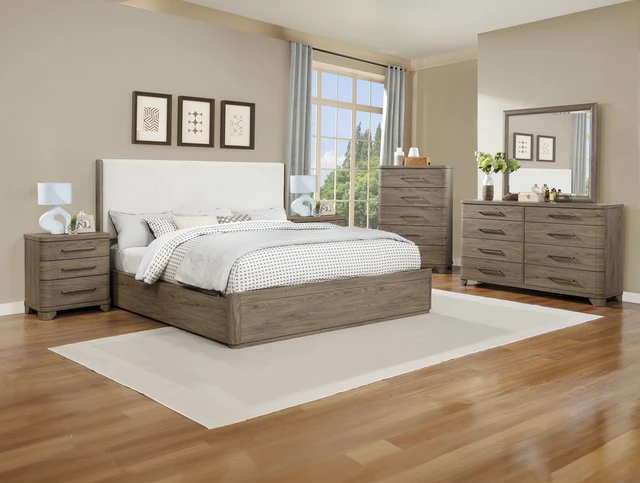 Alt view image 5 of 5 - 1 pc Nightstand Three Storage Drawers Driftwood Wood Finish Wooden Furniture, Grey Brown