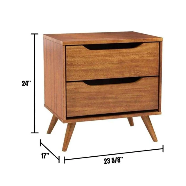 Alt view image 4 of 5 - 1 pc Nightstand Mid-Century Recessed Drawers Handle Bedside Table, Oak Finish, Oak, Solid Wood and Wood