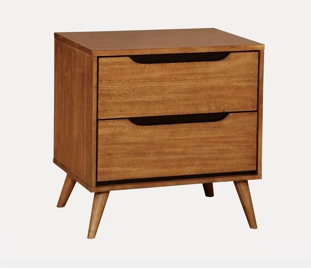 Main image of 1 pc Nightstand Mid-Century Recessed Drawers Handle Bedside Table, Oak Finish, Oak, Solid Wood and Wood