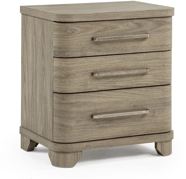 Main image of 1 pc Nightstand Three Storage Drawers Driftwood Wood Finish Wooden Furniture, Grey Brown
