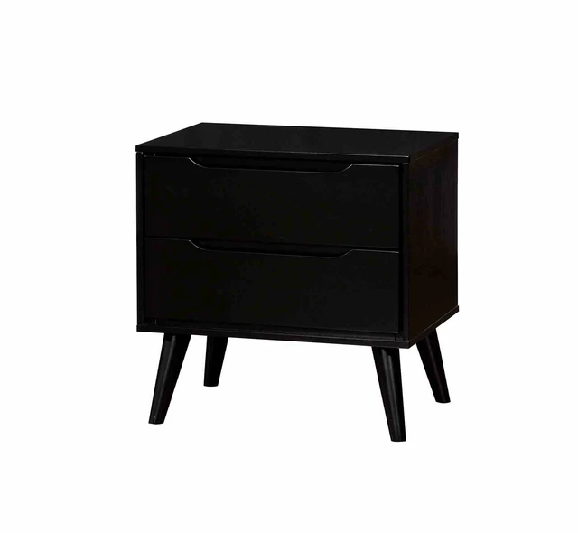 Alt view image 3 of 7 - 1 pc Nightstand Mid-Century Recessed Drawers Handle Bedside Table, Color, Black, Solid Wood and Wood