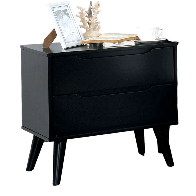 Alt view image 6 of 7 - 1 pc Nightstand Mid-Century Recessed Drawers Handle Bedside Table, Color, Black, Solid Wood and Wood