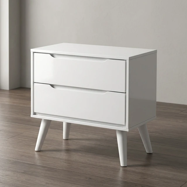 Alt view image 3 of 7 - 1 pc Nightstand Mid-Century Recessed Drawers Handle Bedside Table, Color, White, Solid Wood and Wood