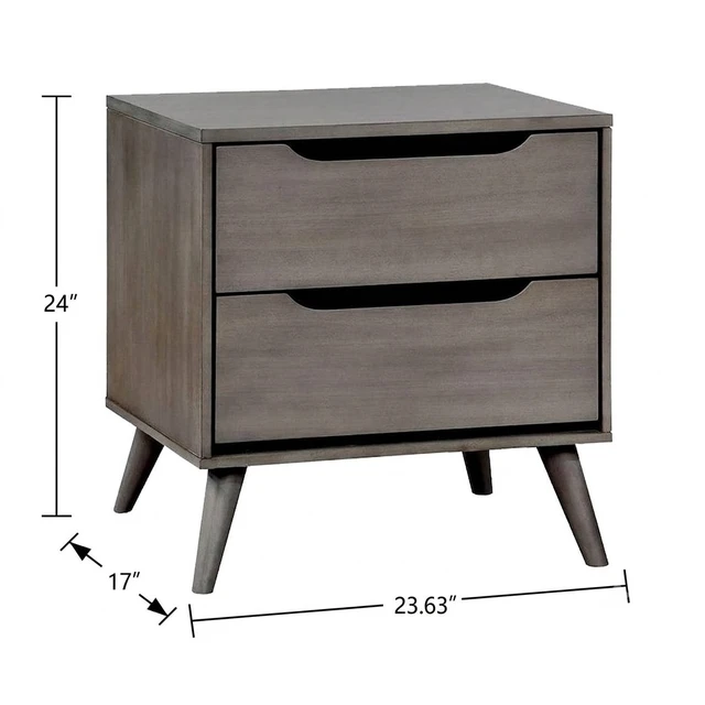 Alt view image 5 of 6 - 1 pc Nightstand Mid-Century Recessed Drawers Handle Bedside Table, Color, Gray, Solid Wood and Wood