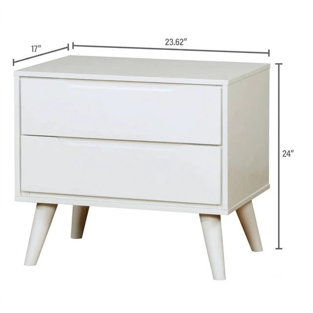 Alt view image 4 of 7 - 1 pc Nightstand Mid-Century Recessed Drawers Handle Bedside Table, Color, White, Solid Wood and Wood