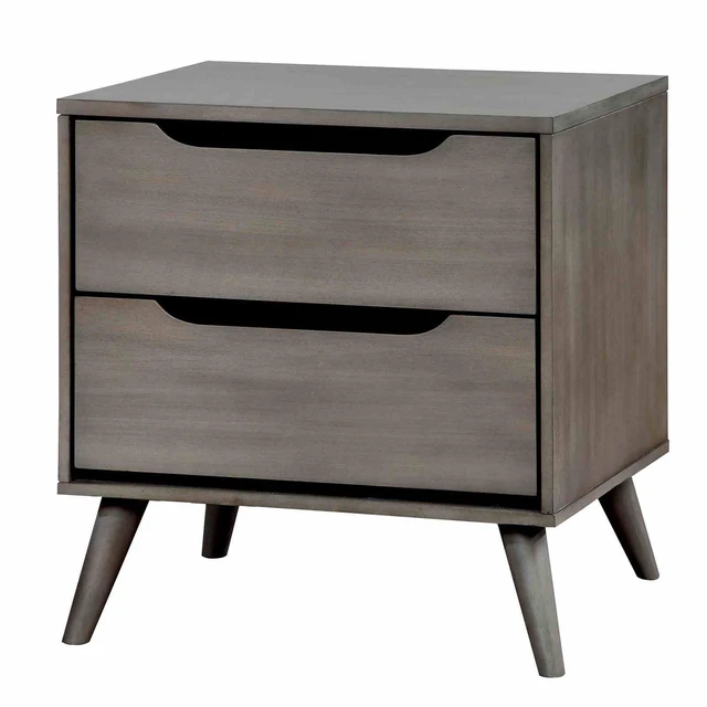 Alt view image 3 of 6 - 1 pc Nightstand Mid-Century Recessed Drawers Handle Bedside Table, Color, Gray, Solid Wood and Wood