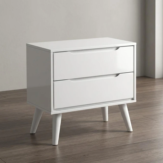 Main image of 1 pc Nightstand Mid-Century Recessed Drawers Handle Bedside Table, Color, White, Solid Wood and Wood