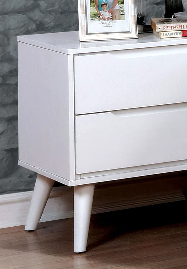 Alt view image 7 of 7 - 1 pc Nightstand Mid-Century Recessed Drawers Handle Bedside Table, Color, White, Solid Wood and Wood