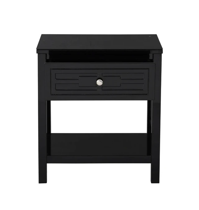 Alt view image 4 of 6 - Dario 23 Inch Wooden End Side Table Nightstand with Glass Top and Drawer, Black, MDF