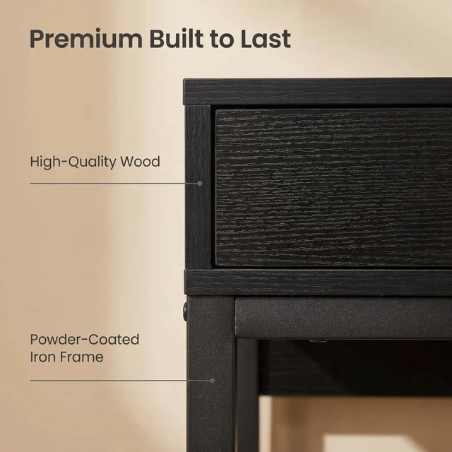 Alt view image 4 of 7 - Side End Table with Drawer and Storage Shelves, Bedside Nightstand for Living and Accent Table Easy Assembly, Black