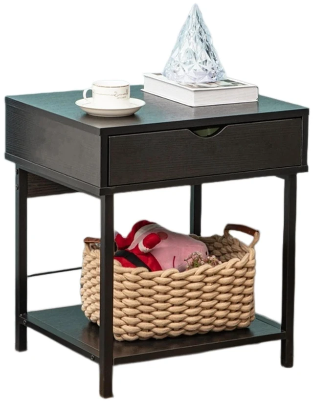 Alt view image 7 of 7 - Side End Table with Drawer and Storage Shelves, Bedside Nightstand for Living and Accent Table Easy Assembly, Black