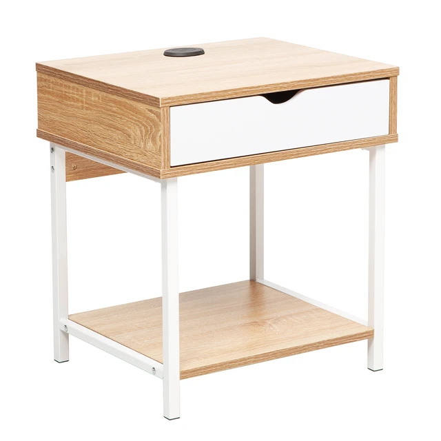 Alt view image 2 of 7 - Side End Table with Drawer and Storage Shelves, Bedside Nightstand for Living and Accent Table Easy Assembly, White