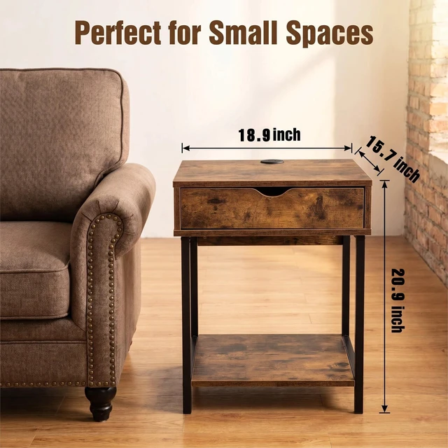 Alt view image 6 of 7 - Side End Table with Drawer and Storage Shelves, Bedside Nightstand for Living and Accent Table Easy Assembly