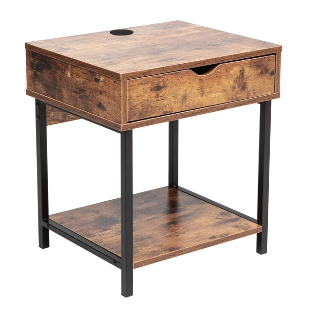 Alt view image 7 of 7 - Side End Table with Drawer and Storage Shelves, Bedside Nightstand for Living and Accent Table Easy Assembly