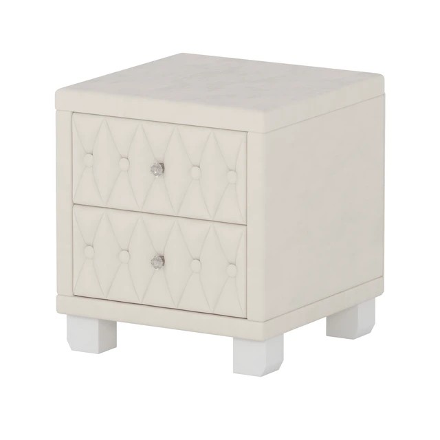 Alt view image 5 of 7 - Velvet Nightstand with 2 Drawers and Crystal Handle, Storage Bedside Table with Button Tufted Old SKU, Beige