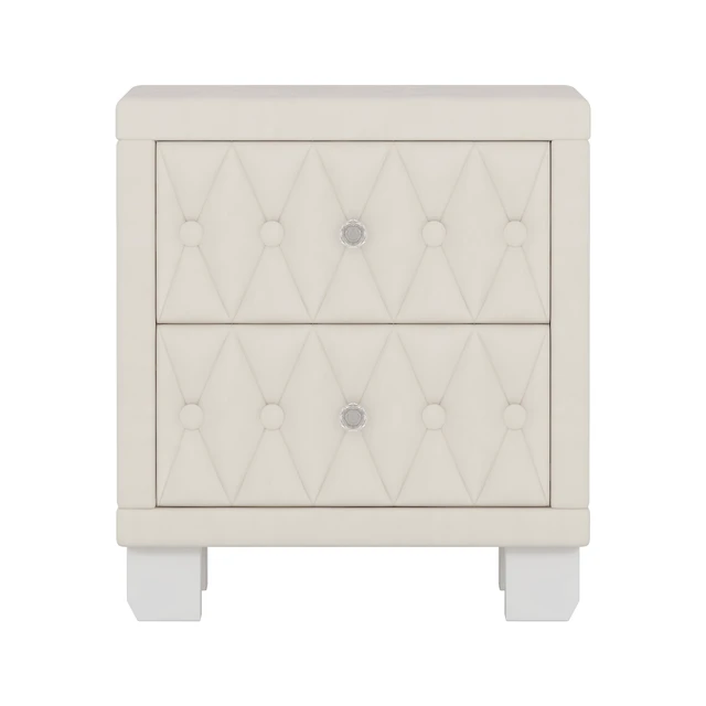 Alt view image 6 of 7 - Velvet Nightstand with 2 Drawers and Crystal Handle, Storage Bedside Table with Button Tufted Old SKU, Beige