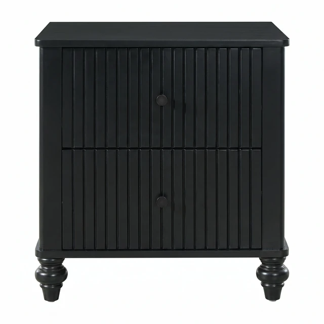 Alt view image 6 of 7 - Fluted Nightstand Set, Pinewood MDF Plywood Bedside Table with 2 Drawers Weight Capacity 120 LBS Night Stand, Black