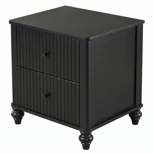 Alt view image 7 of 7 - Fluted Nightstand Set, Pinewood MDF Plywood Bedside Table with 2 Drawers Weight Capacity 120 LBS Night Stand, Black