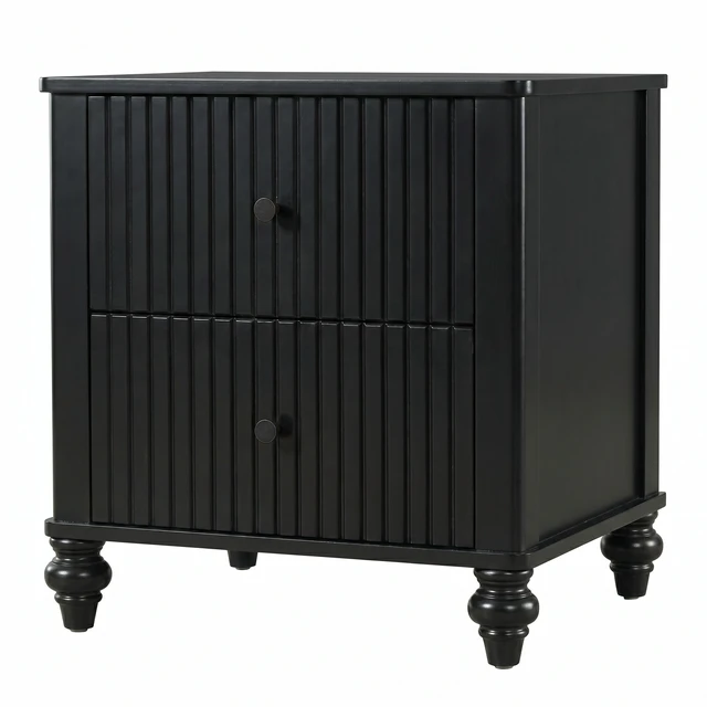Alt view image 5 of 7 - Fluted Nightstand Set, Pinewood MDF Plywood Bedside Table with 2 Drawers Weight Capacity 120 LBS Night Stand, Black