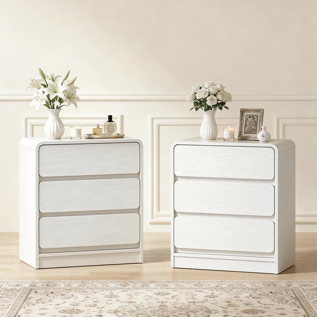 Main image of 3 Drawer Nightstand Set, Wooden Night Stand Cabinet for Living Purpose Side Table Easy Assembly Anti Tip Kit Included