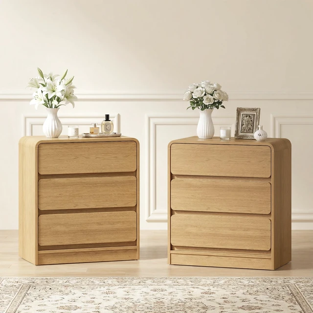 Main image of 3 Drawer Nightstand Set, Wooden Night Stand Cabinet for Living Purpose Side Table Easy Assembly Anti Tip Kit Included