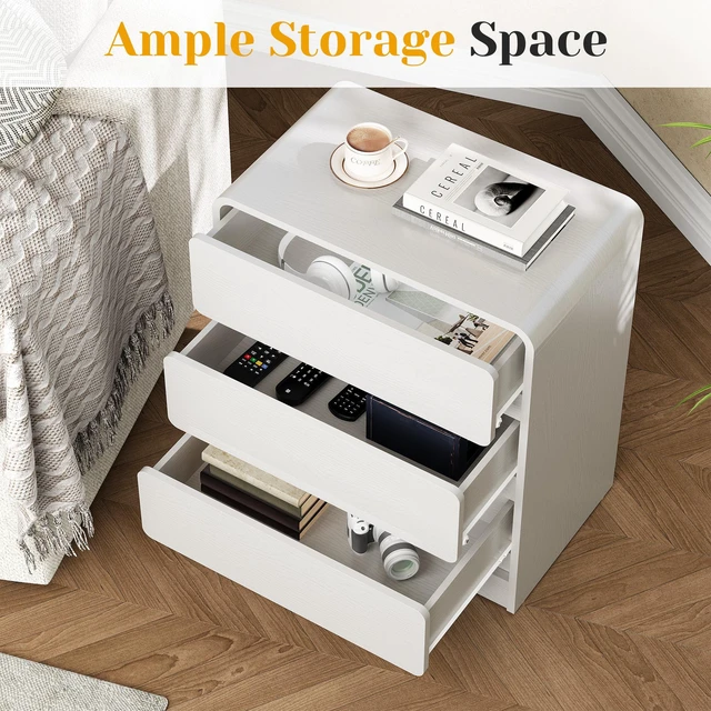Alt view image 3 of 7 - 3 Drawer Nightstand Set, Wooden Night Stand Cabinet for Living Purpose Side Table Easy Assembly Anti Tip Kit Included