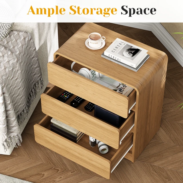Alt view image 4 of 7 - 3 Drawer Nightstand Set, Wooden Night Stand Cabinet for Living Purpose Side Table Easy Assembly Anti Tip Kit Included