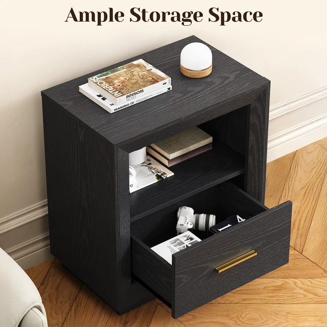 Alt view image 3 of 7 - Nightstand with Charging Station Side Table Tables with Spacious Drawer, Outlets USB Type Storage End for Set, Black