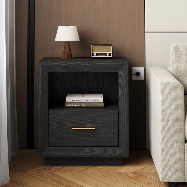 Alt view image 6 of 7 - Nightstand with Charging Station Side Table Tables with Spacious Drawer, Outlets USB Type Storage End for Set, Black