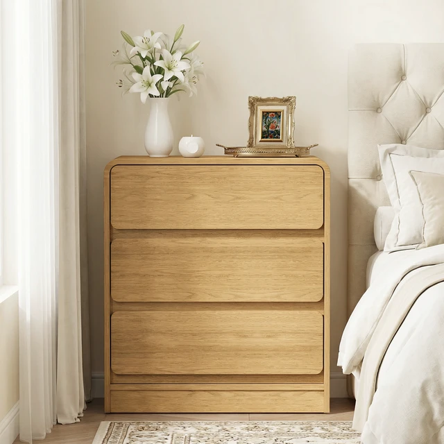 Alt view image 5 of 7 - 3 Drawer Nightstand Set, Wooden Night Stand Cabinet for Living Purpose Side Table Easy Assembly Anti Tip Kit Included