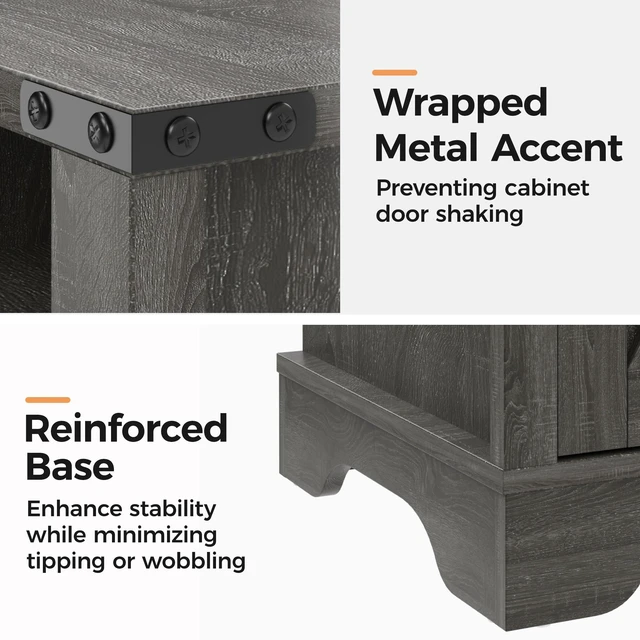 Alt view image 6 of 7 - End Table Set with Charging Station, Dark Gray, Particle Board and MDF, Nightstands