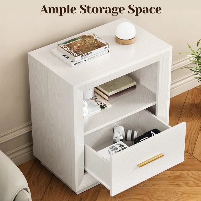 Alt view image 3 of 7 - Nightstand with Charging Station Side Table Tables with Spacious Drawer, Outlets USB Type Storage End for Set, White