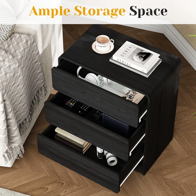 Alt view image 3 of 7 - 3 Drawer Nightstand Set, Wooden Night Stand Cabinet for Living Purpose Side Table Easy Assembly Anti Tip Kit Included